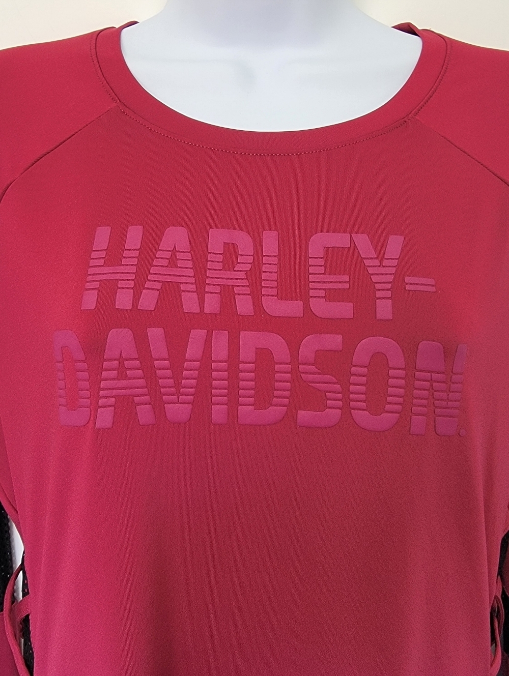 Harley Davidson Vented Cut Out Mesh Burgundy Red Pullover Long Sleeve Size Small - Picture 2 of 11